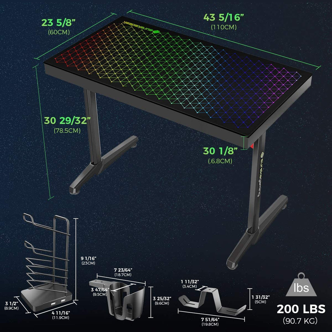 Eureka Ergonomic 43 inch Glass RGB Gaming Desk with App Controlled Lighting