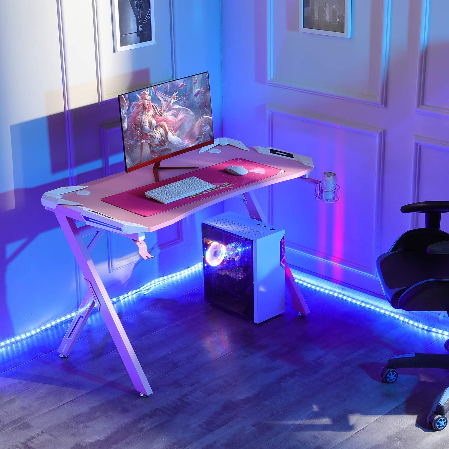 EUREKA ERGONOMIC Gaming Desk with RGB Lighting Gaming Table 44.5'' PC Desk  Easy to Assemble Computer Desk with Free Mouse pad, Cup Holder& Headphone