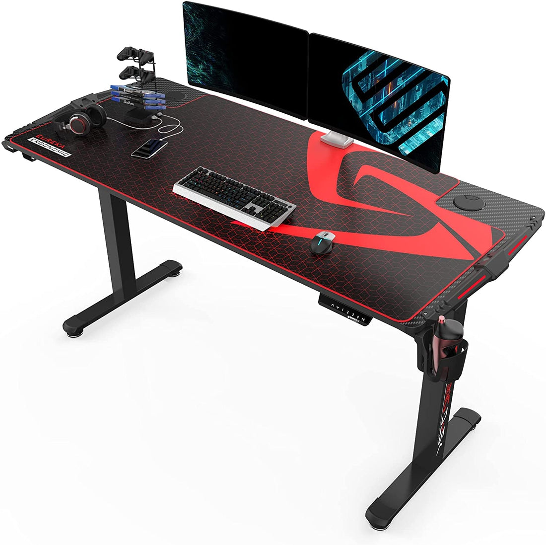  EUREKA ERGONOMIC 65 inch Electric Height Adjustable Gaming Desk  Standing Desk, Large Gaming Computer Desk with RGB LED Lights and Extended  Gaming Mouse mat for Gaming and Home Office,Black : Home