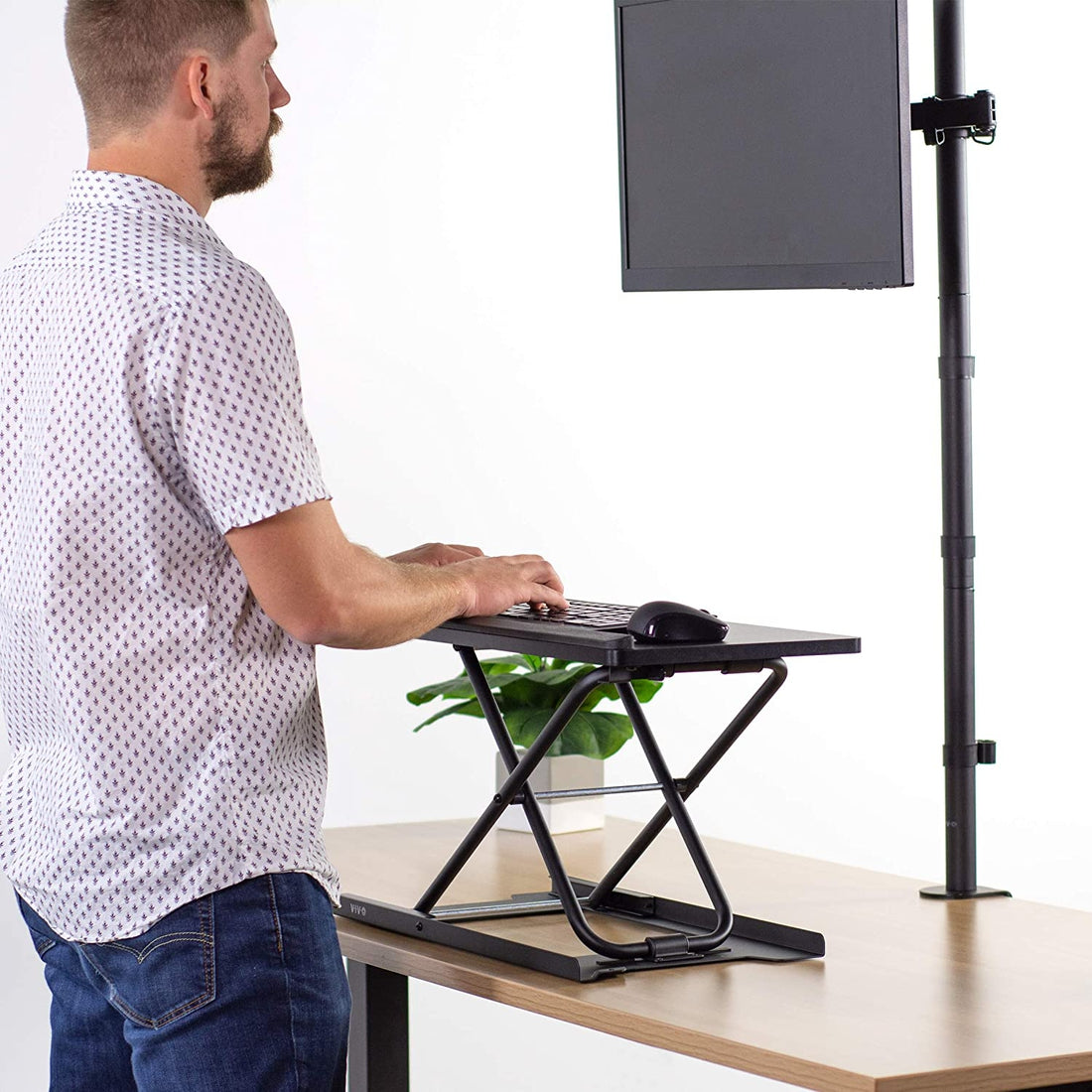 Scissor Riser VIVO Black Single Top 27 inch Heavy-Duty Scissors Lift Keyboard and ...