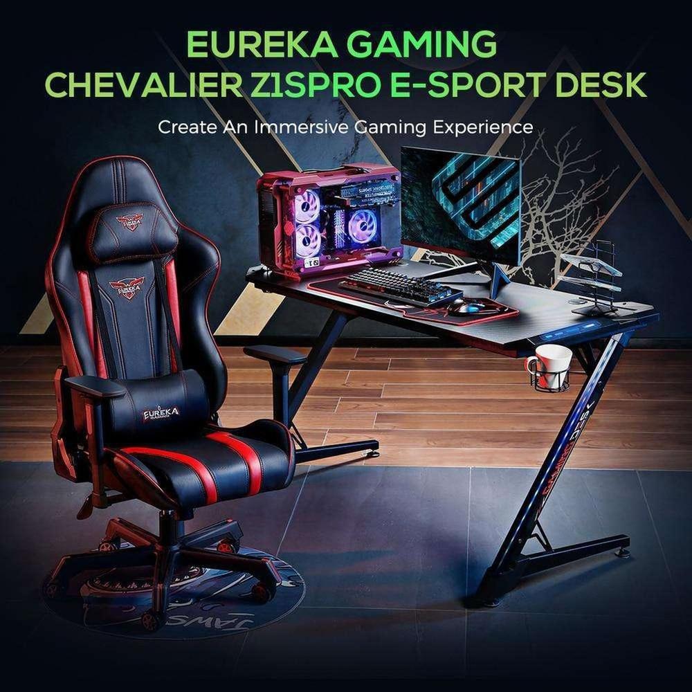 Upmost Office Eureka ERK-Z1S-PRO-43S V1 43W Home Office Gaming Desk With  RGB Lights, Controller Stand, Cup Holder, Headphone Hook & Mouse Pad, Gift  for Men Boys Gamers