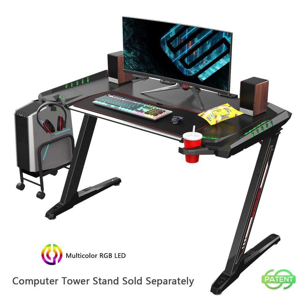 Eureka Ergonomic Black PC Gaming Desk With RGB Lights, Retractable Cup  Holder & Headset Hook, ERK-EDK-Z2BK by Upmost Office