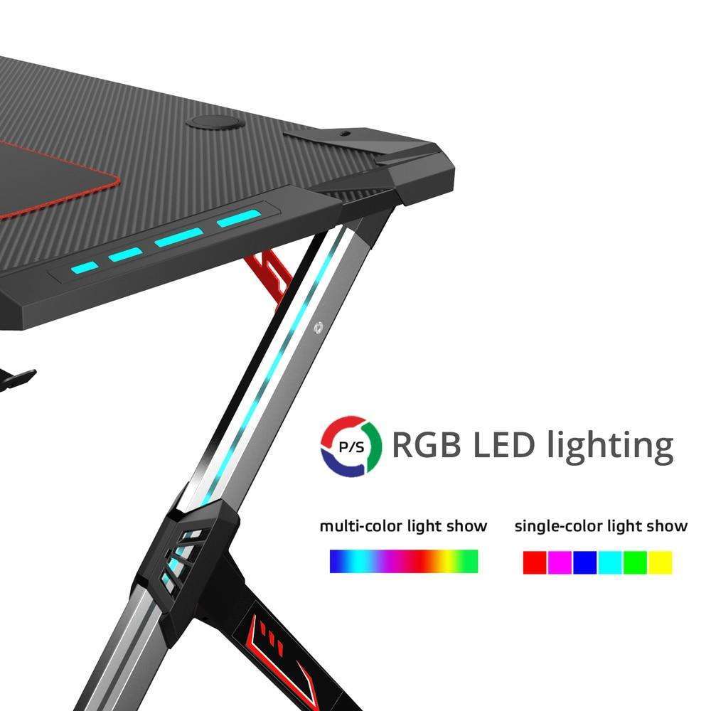 Eureka Ergonomic R1-S Gaming Computer Desk with RGB LED Lights and