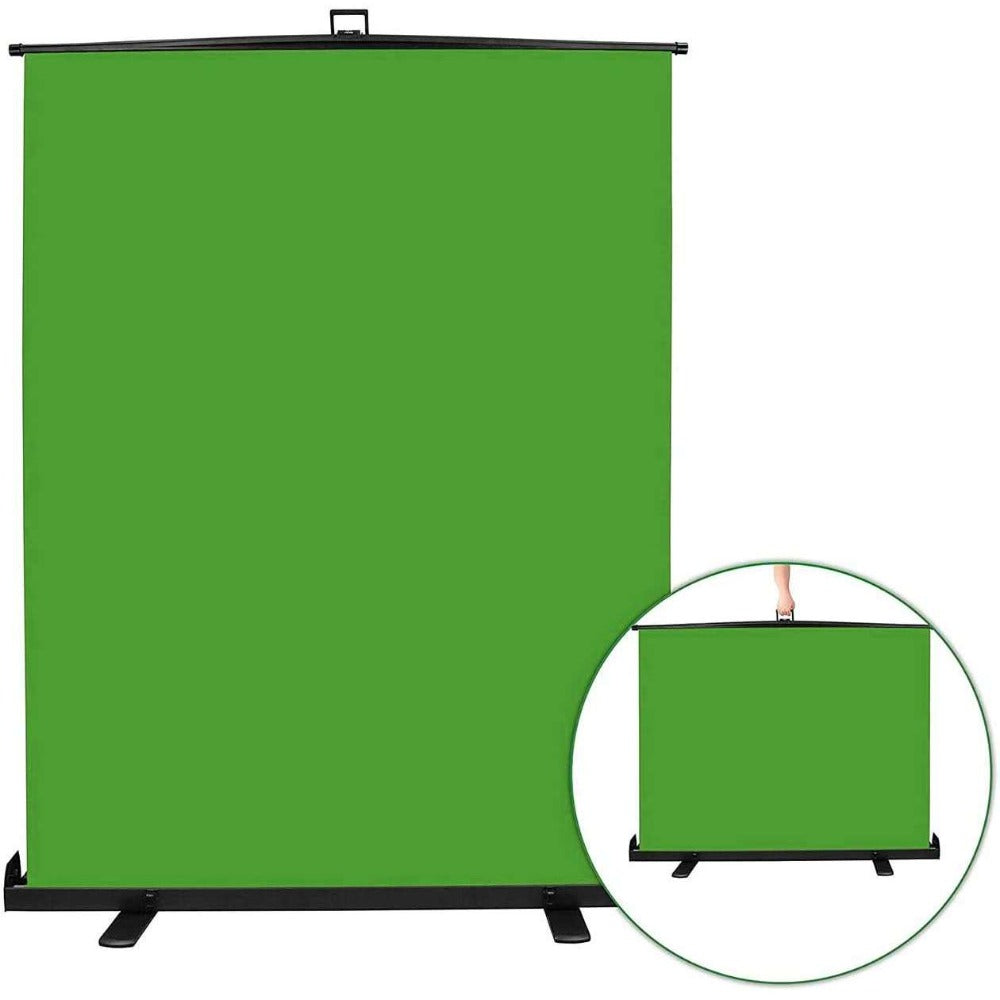 EMART 2m X 1.8m Retractable Green Screen, Chroma Key Panel Pull Up Auto- Locking And Self-Rewinding, Collapsible Green Backdrop With Stand For Zoom Streaming Video Conferencing Photo Studio