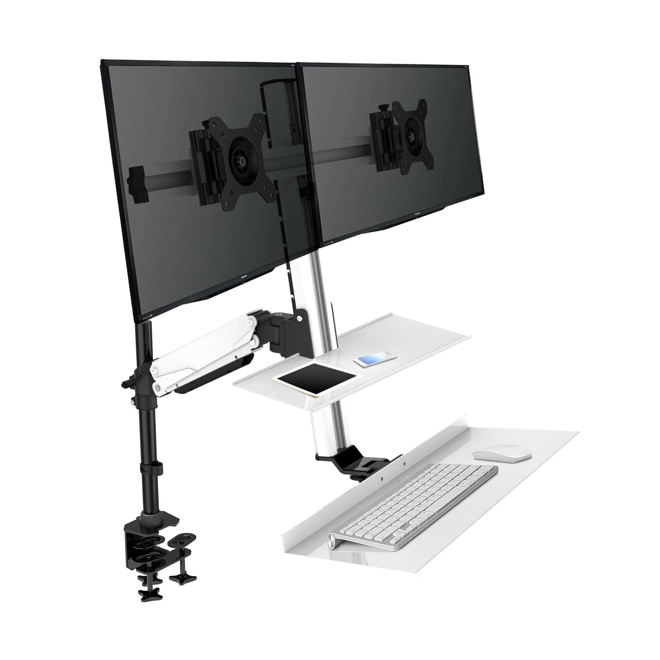 Floating Arm Table Rocelco Ergonomic Floating Desk with Double Monitor Arm