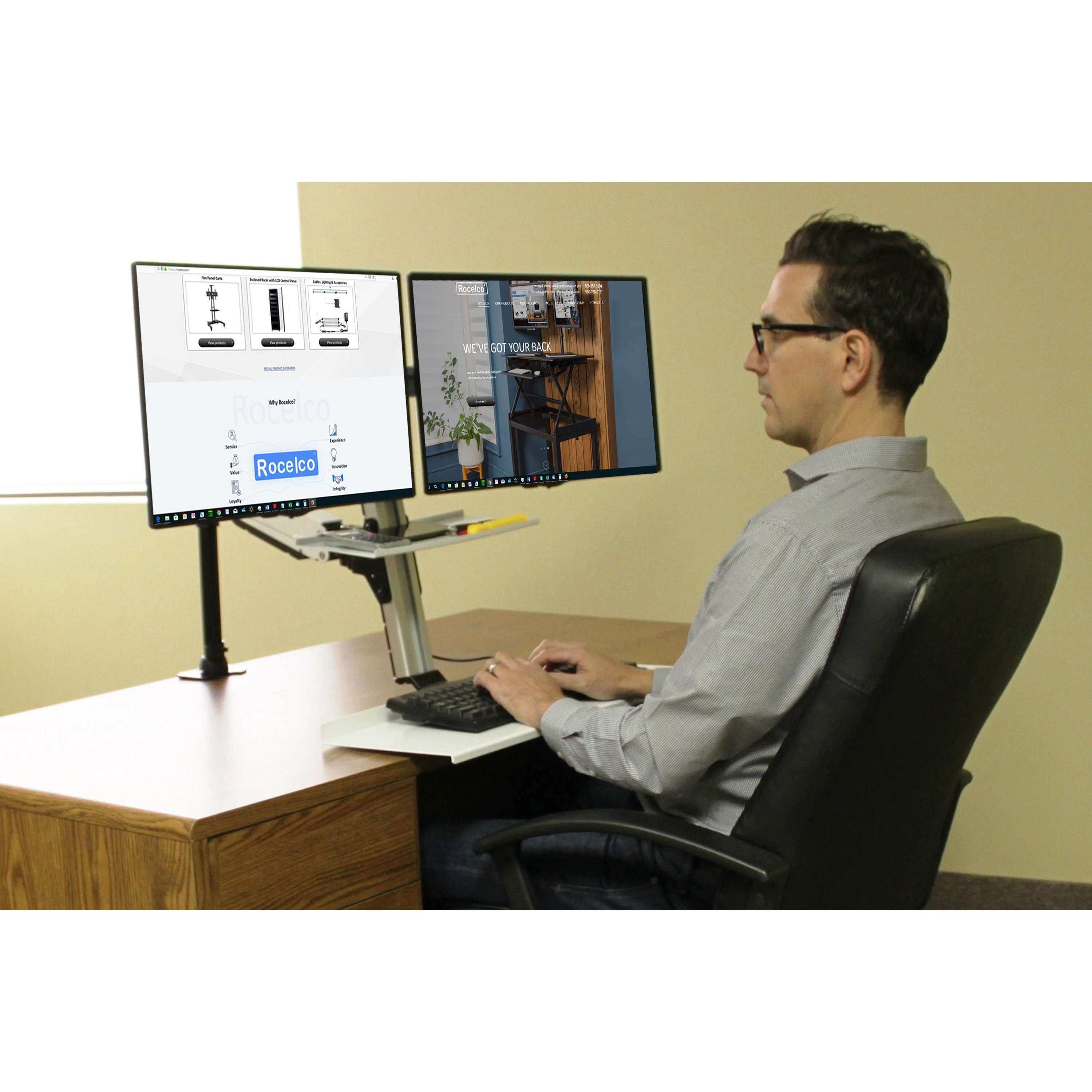 Rocelco Ergonomic Floating Desk with Monitor Arm & Tray, R EFD-EFD2-EFDT,  UpliftOffice.com – Upmost Office