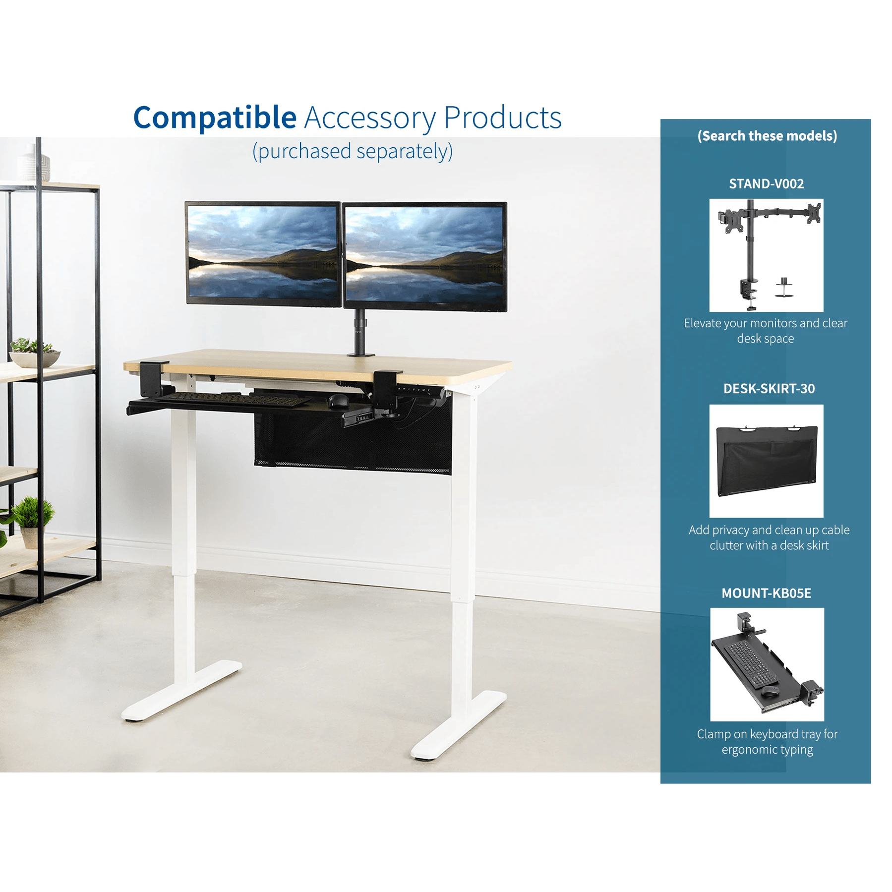 VIVO DESK KIT 1W4C Electric 43 x 24 Standing Desk Light Wood
