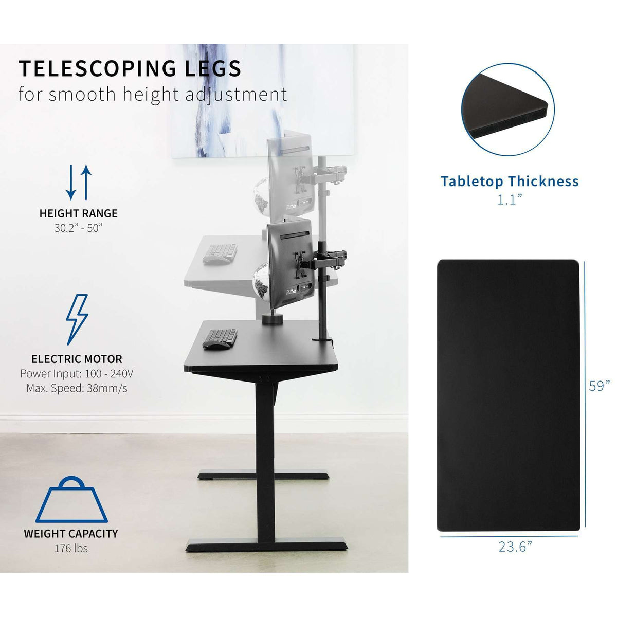 VIVO 60” x 24” Electric Desk, DESK-KIT-E5B6B by Upmost Office