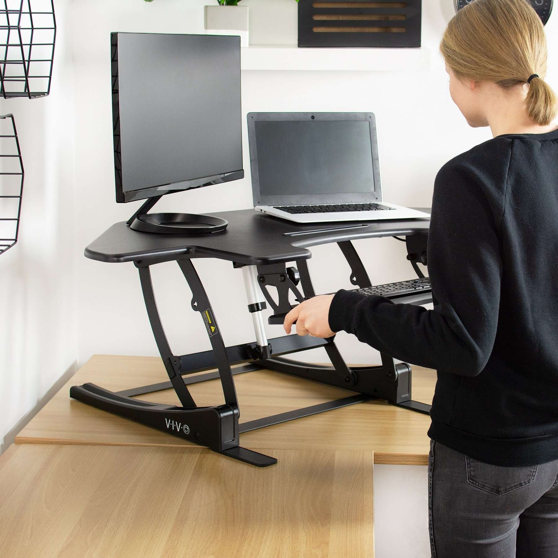 VIVO Black Corner Electric Height Adjustable Cubicle Sit-to-Stand Desk ...