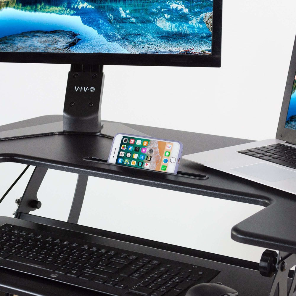 VIVO 24 inch Monitor Stand, Wood & Steel Desktop Riser, Screen, Keyboard,  Laptop, Small TV Ergonomic Desk and Tabletop Organizer, Black, STAND-V000D