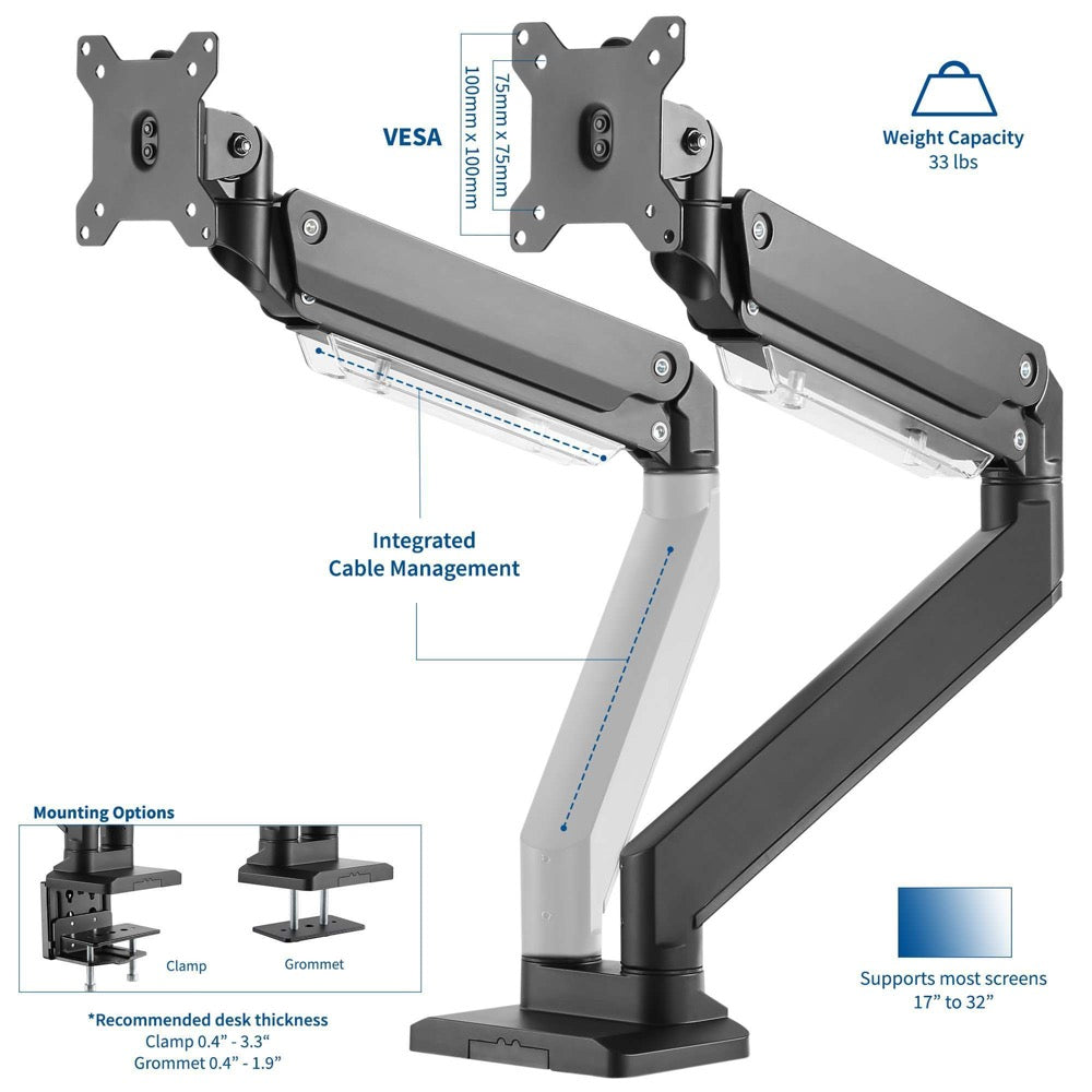 Pneumatic Arm Single Ultrawide Monitor Desk Mount