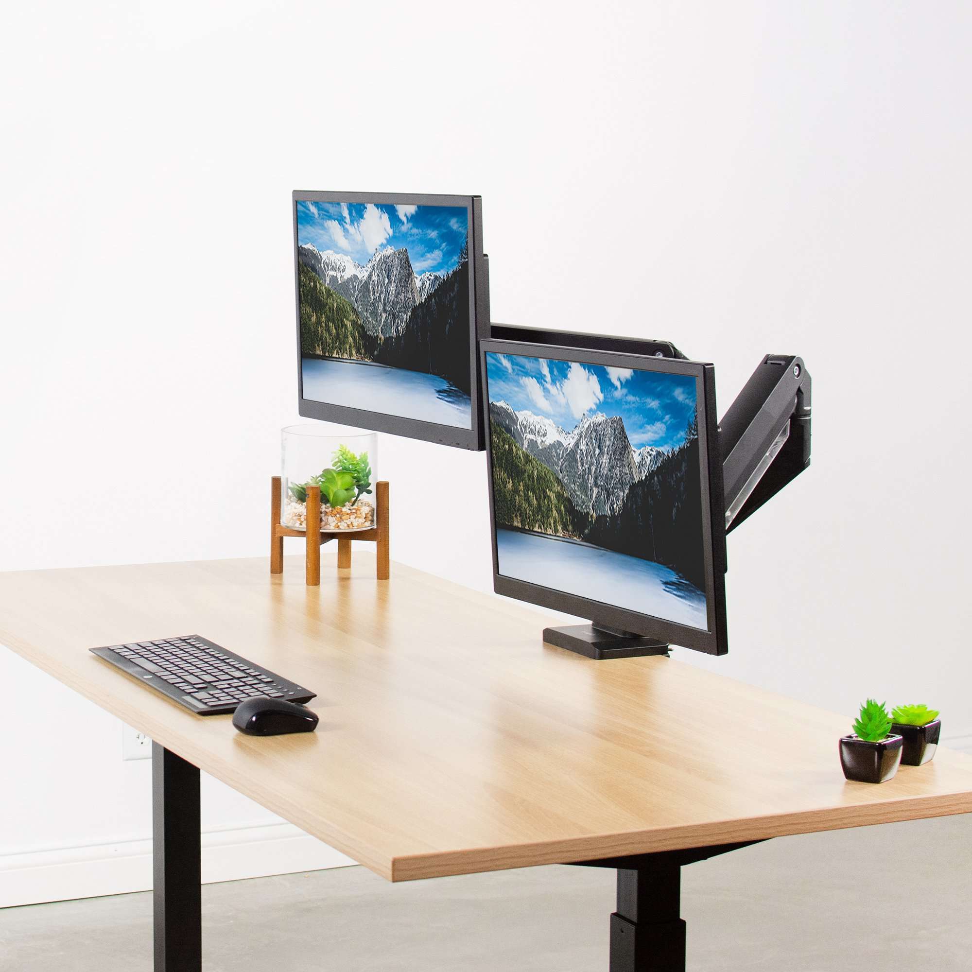 Pneumatic Arm Dual Monitor Desk Mount