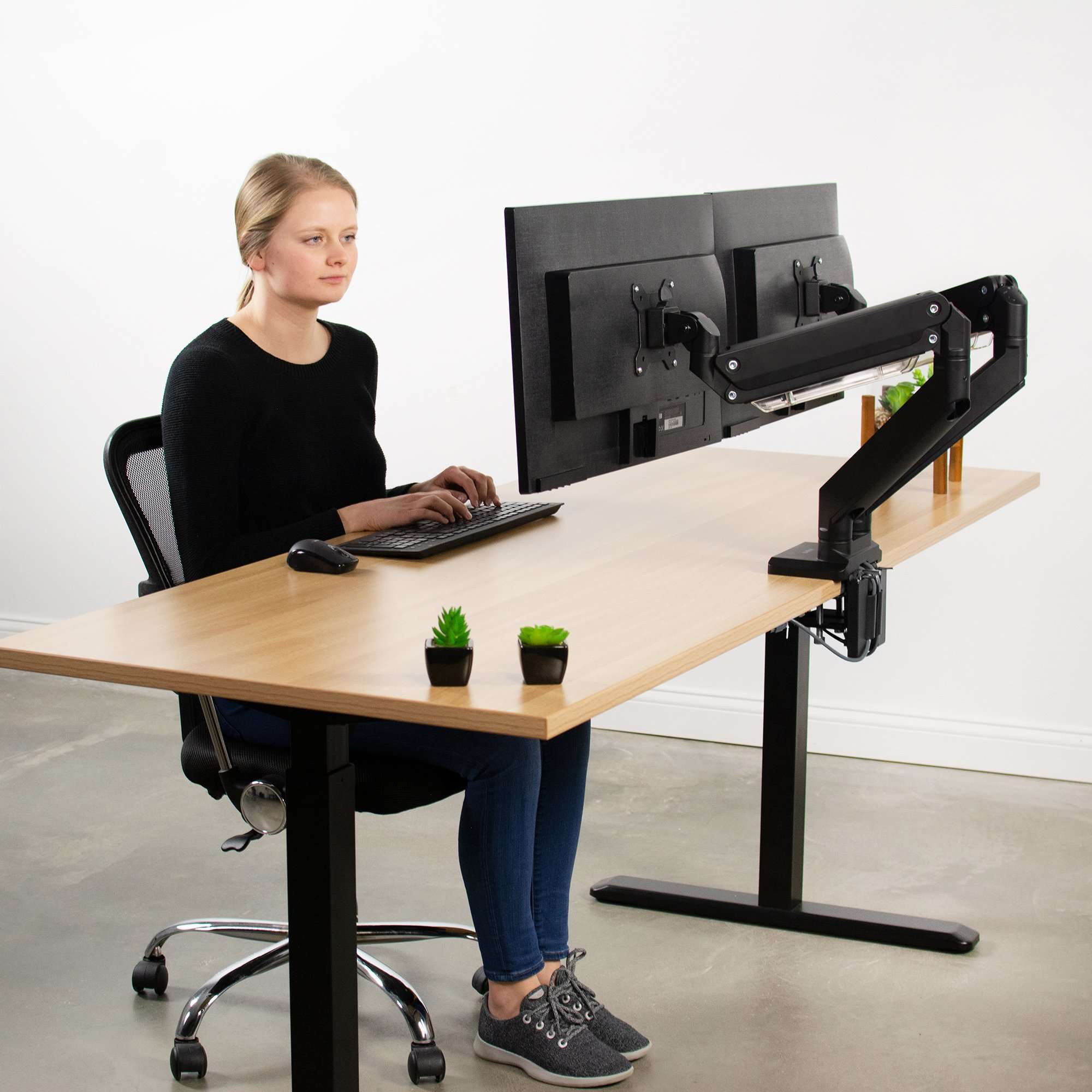 Upmost Office VIVO Black Pneumatic Arm Dual Monitor Desk Mount, STAND-V102G2
