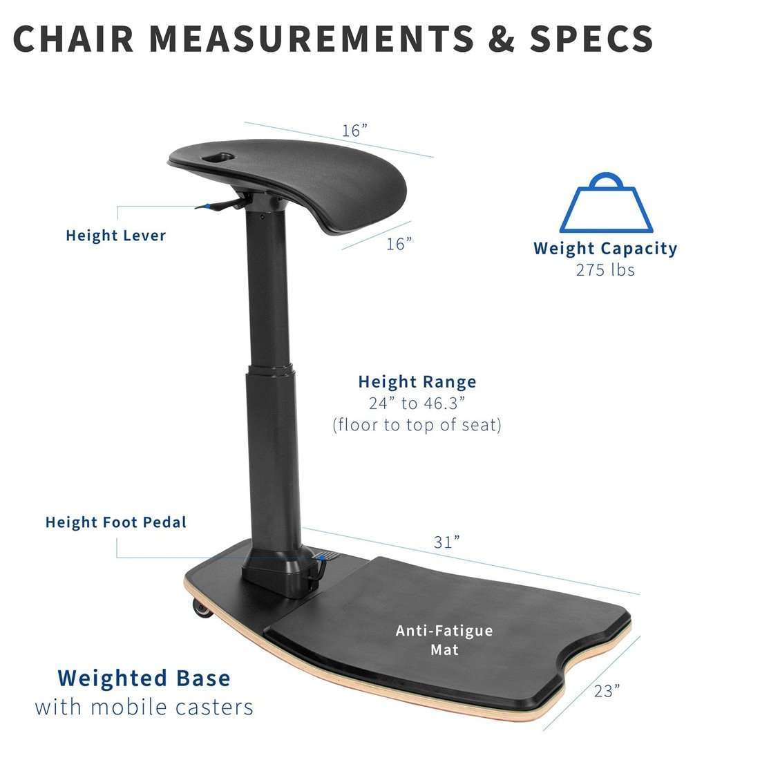 Standing Desk Chair with Adjustable Height and Anti-Fatigue Mat