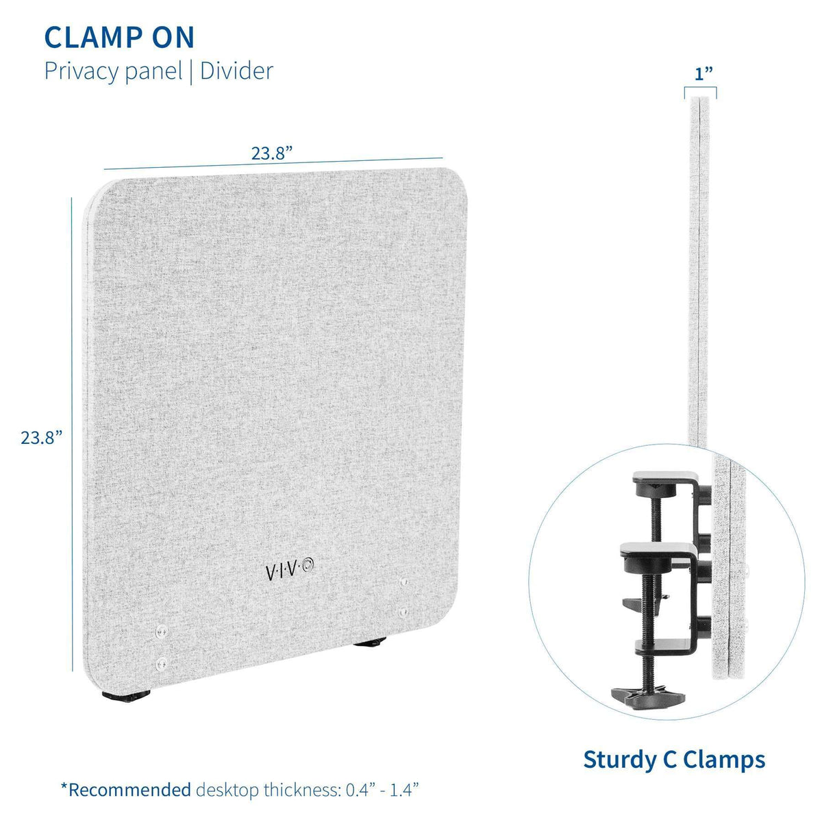 VIVO Gray 24” x 24” Clamp-on Desk Privacy Panel Divider, PP-1-V024G ...