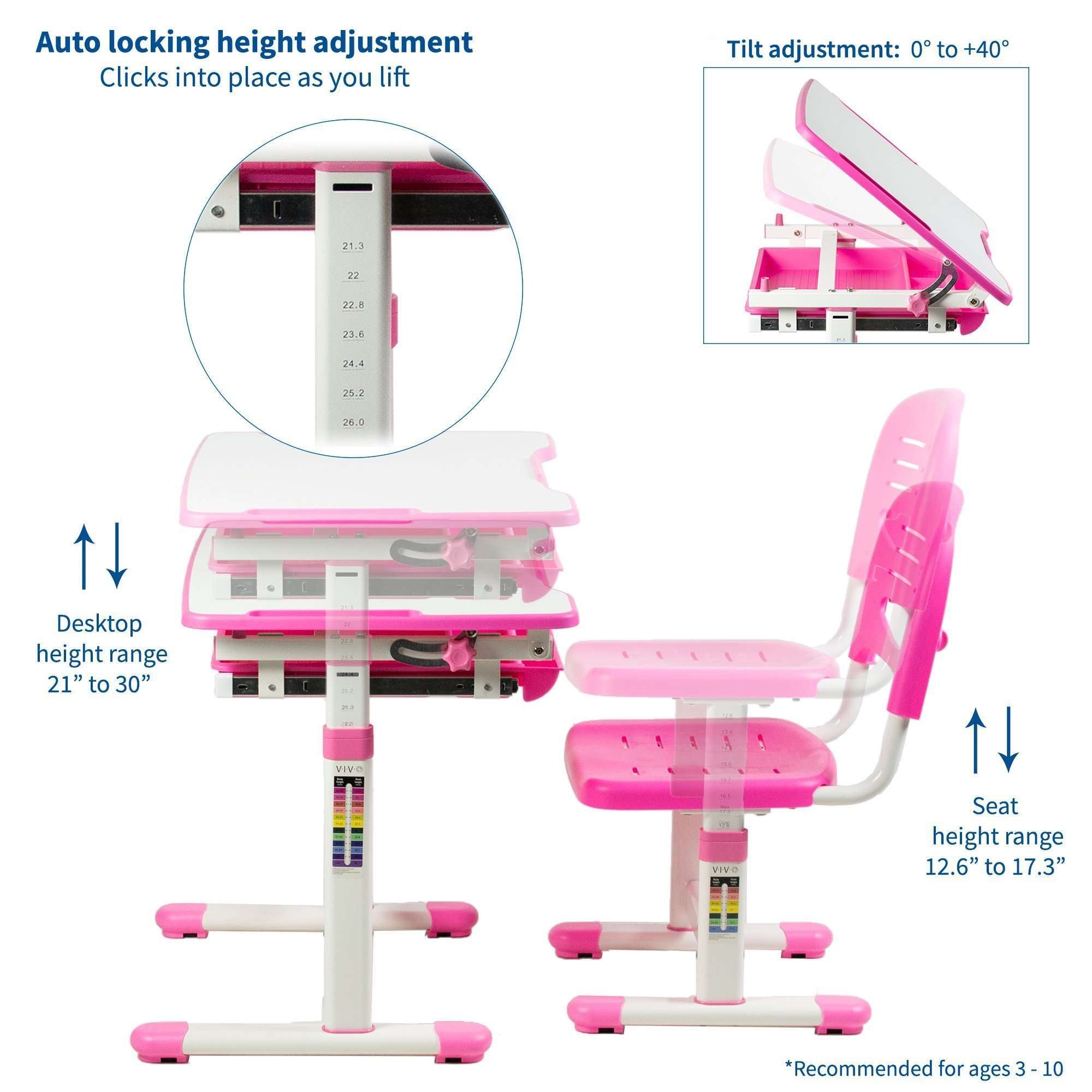 Mount-It! Kids Desk and Chair Set, Height Adjustable Ergonomic