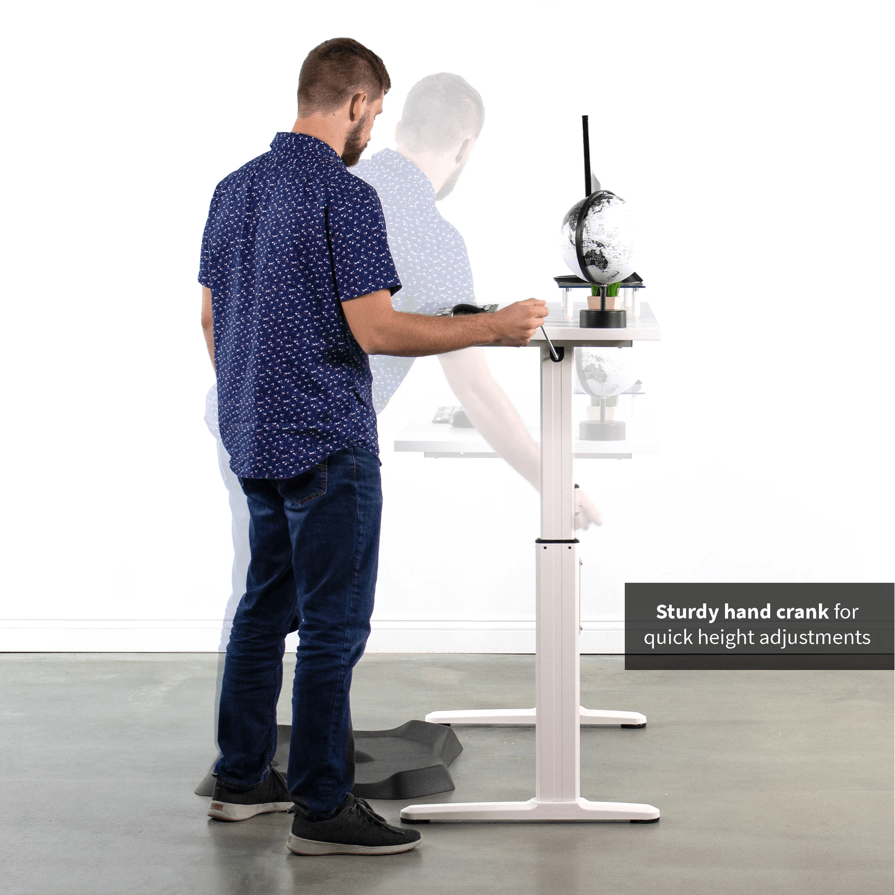 VIVO White Manual Crank StandUp Height Adjustable Desk Workstation