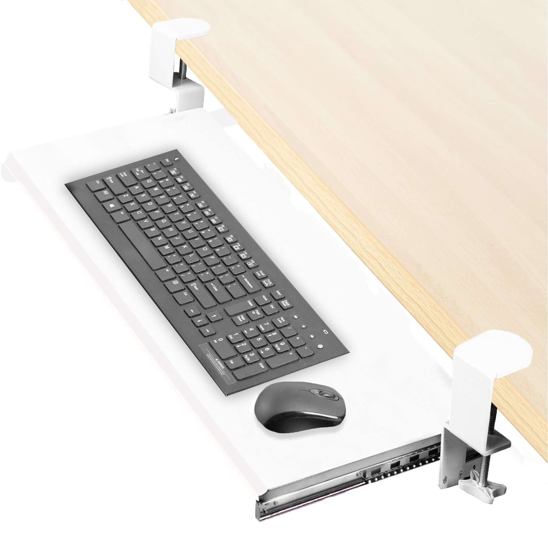 vivo Black Clamp-On Height Adjustable Keyboard and Mouse Under Desk Slider Tray